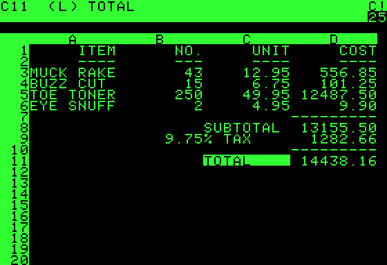 capture d'écran de Visicalc